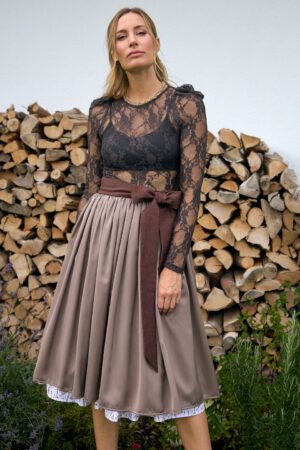 Trachtenrock Blätter braun mit Schürze taupe (auf Lager)